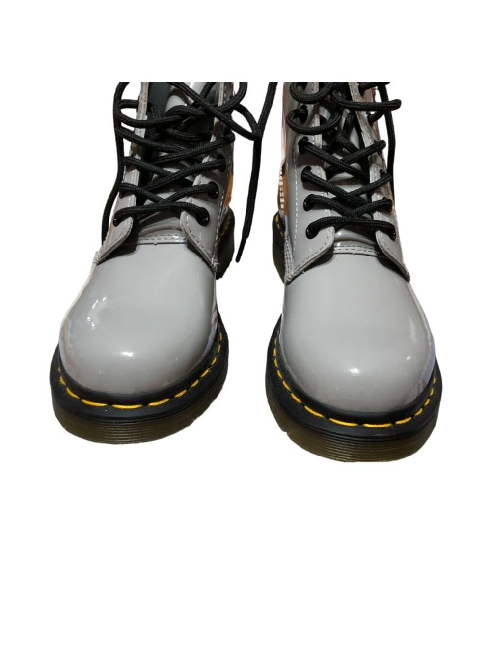 Dr Martens Combat Boots Airwair Zinc Gray Womens 7 AW004 Patent Leather Lace Up - Picture 5 of 12